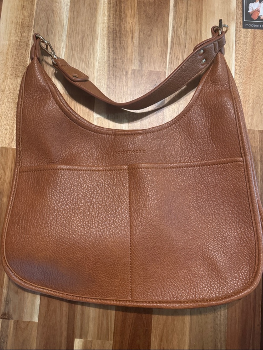 Modern + Chic Brown Clara  Pebbled Vegan Leather Shoulder Bag